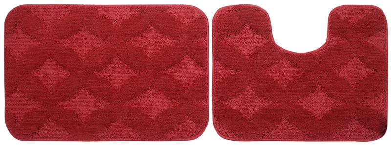  Ultra Soft Microfiber Polyester Red Regular Bath Mat Set (Bathmat 15 x 24 inches, Contour 15 x 16 inches, Pack of 2)
