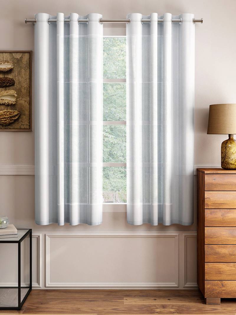Lushomes Polyester White Melody Sheer Window Curtains (54 x 60 inches, Single pc)