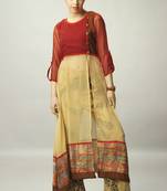 Beige and Red Chiffon top With Beige Printed Pant