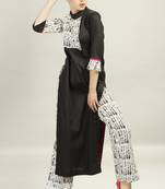 Black Cotton Satin top With White Block Printed Pant