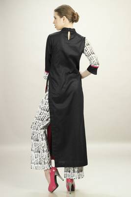 Black Cotton Satin top With White Block Printed Pant 3