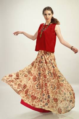 Red Chiffon top With Georgette Skirt 1