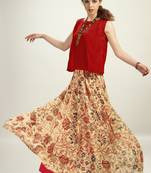 Red Chiffon top With Georgette Skirt