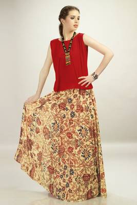 Red Chiffon top With Georgette Skirt 3