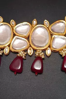 Red Handmade Loop Fitting Beaded Designer Necklace for Women Wedding