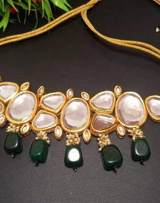 Green Handmade Loop Fitting Beaded Designer Necklace for Women Wedding 2