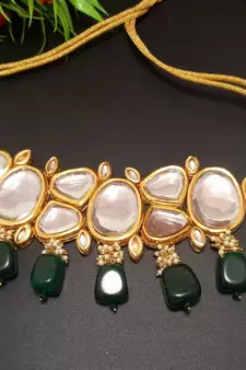 Green Handmade Loop Fitting Beaded Designer Necklace for Women Wedding