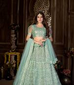 Green embroidered net semi stitched lehenga
