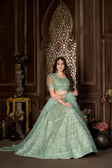 Green embroidered net  lehenga