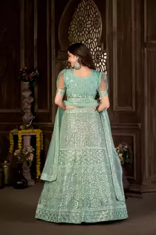 Green embroidered net  lehenga