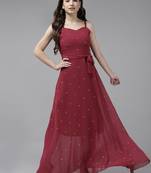 Maroon plain georgette maxi-dresses