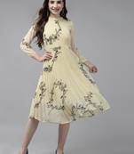 Lemon printed georgette maxi-dresses