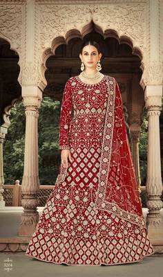 Heavy Bridal Designer Net With Thread Zari And Sequence Work Gown 1