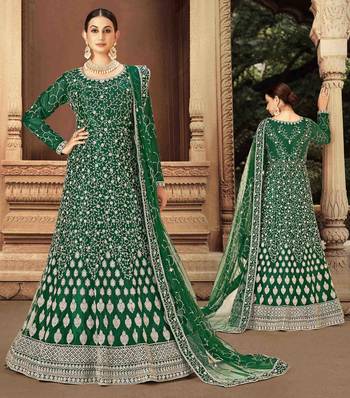 Heavy Bridal Designer Net With Thread Zari And Sequence Work Gown 1