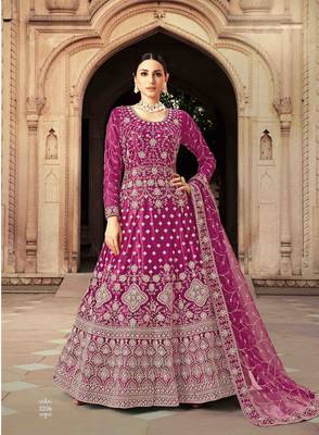 Heavy Bridal Designer Net With Thread Zari And Sequence Work Gown 1