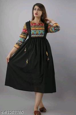 Black Printed Rayon Anarkali Kurti 1