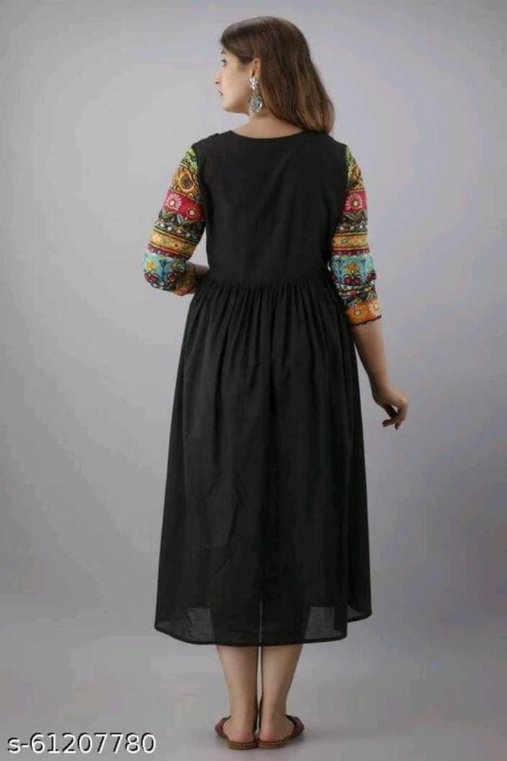 Black Printed Rayon Anarkali Kurti