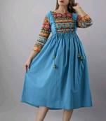 Blue Printed Rayon Anarkali Kurti