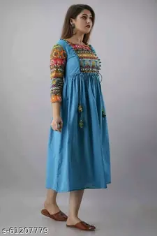 Blue Printed Rayon Anarkali Kurti