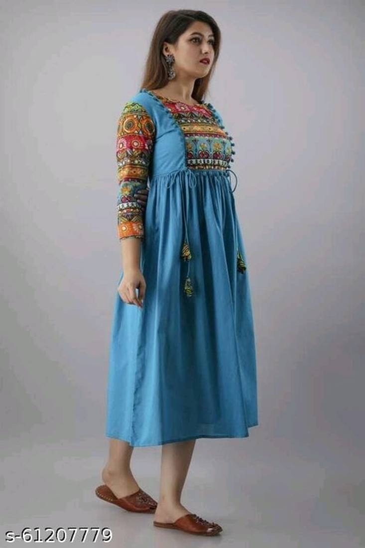 Blue Printed Rayon Anarkali Kurti