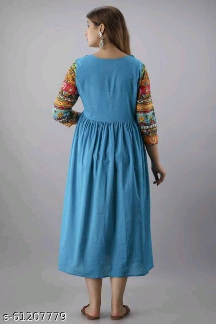 Blue Printed Rayon Anarkali Kurti