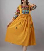 Mustard Printed Rayon Anarkali Kurti