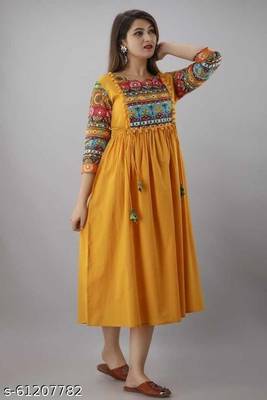 Mustard Printed Rayon Anarkali Kurti 2