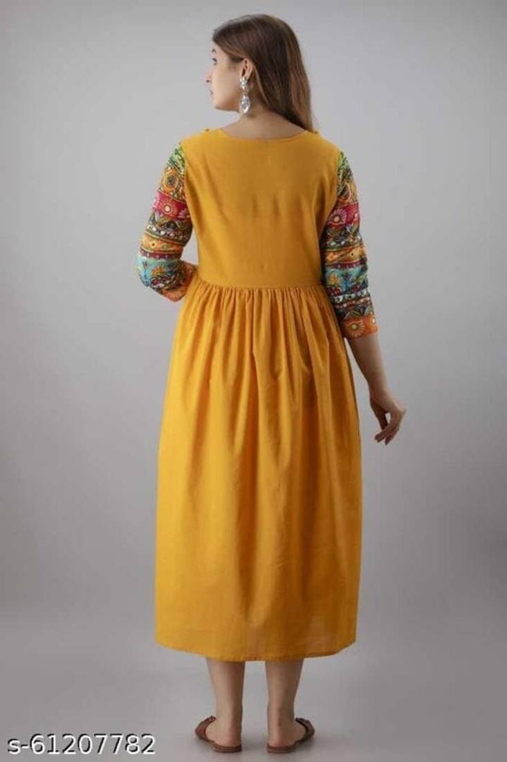 Mustard Printed Rayon Anarkali Kurti