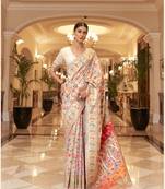 Women'S Designer Cream silk Heavy Border And Pallu Saree With Unstitched Blouse