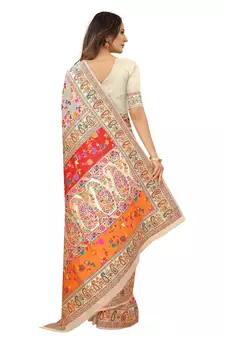 Women'S Designer Cream silk Heavy Border And Pallu Saree With Unstitched Blouse