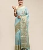 Blue woven organza saree with blouse