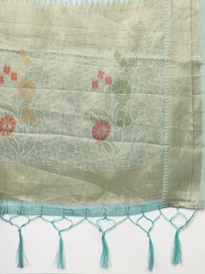 Blue woven organza saree with blouse 4