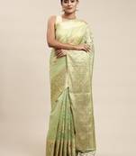Green woven organza saree with blouse