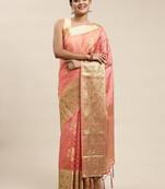 Pink woven organza saree with blouse