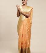 Peach woven organza saree with blouse