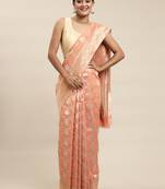 Peach woven linen saree with blouse