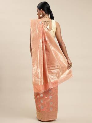 Peach woven linen saree with blouse 2
