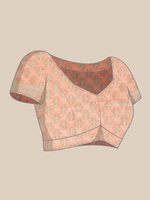 Peach woven linen saree with blouse 3