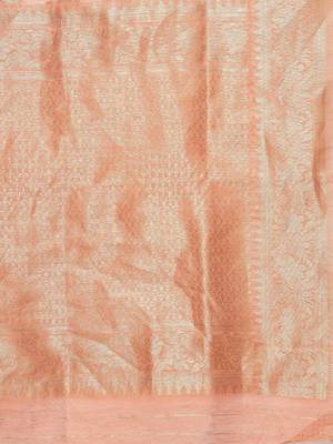 Peach woven linen saree with blouse 4