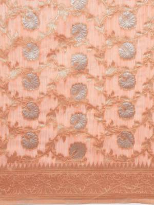 Peach woven linen saree with blouse 5