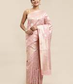 Pink woven linen saree with blouse