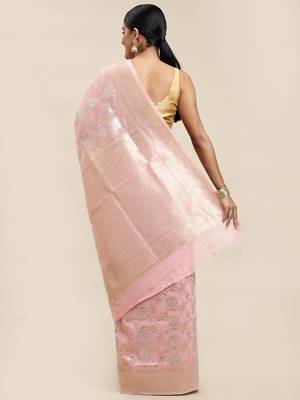 Pink woven linen saree with blouse 2