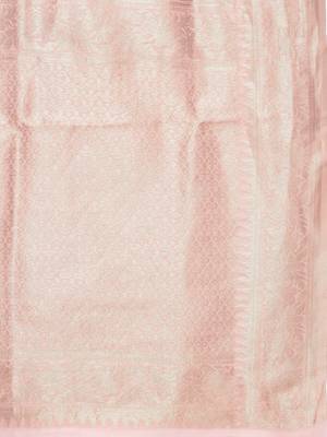 Pink woven linen saree with blouse 4