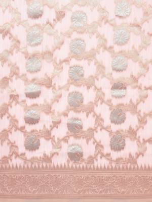 Pink woven linen saree with blouse 5
