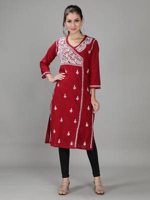 Maroon embroidered cotton embroidered-kurtis 1