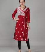 Maroon embroidered cotton embroidered-kurtis