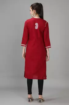 Maroon embroidered cotton embroidered-kurtis