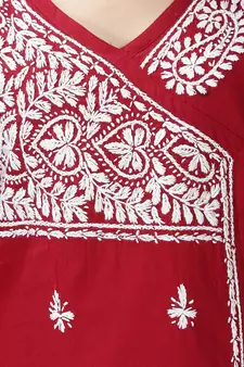 Maroon embroidered cotton embroidered-kurtis