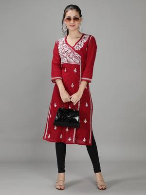 Maroon embroidered cotton embroidered-kurtis 4