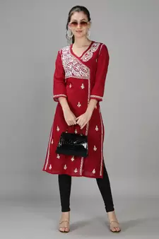 Maroon embroidered cotton embroidered-kurtis